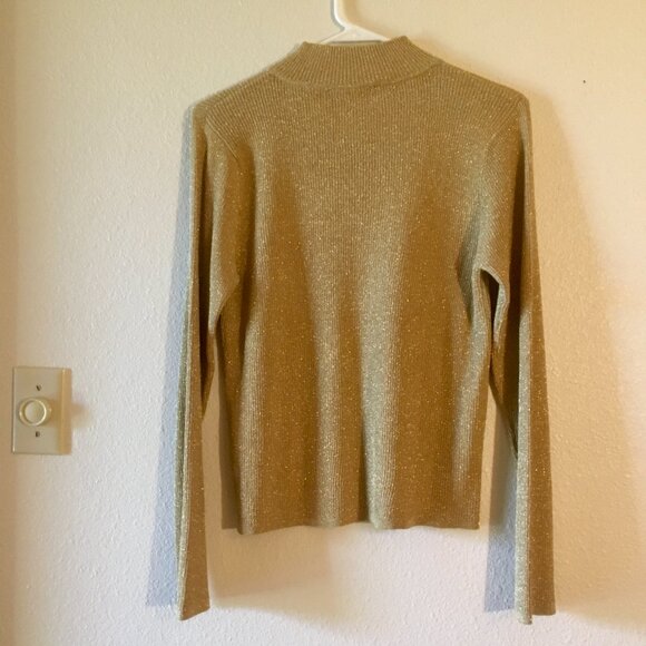 August Silk Blend Gold Metallic Ribbed Mock Neck Sweater Long Sleeve Size M NYE - Picture 5 of 5